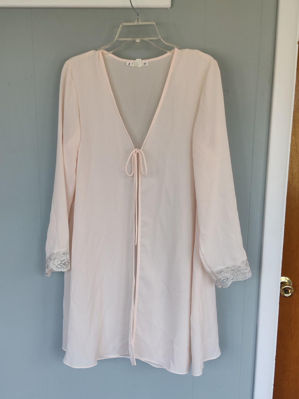Vintage Women's Sheer Tie-Front Lace Cuff Nightgown - Pale Blush